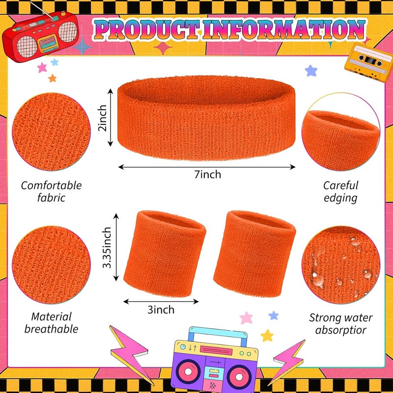 Mindow Neon Sweatbands Set, 80s Headband and Wristband Sweatbands for Women Men, Wicking Bands for Sports, Party Costume Accessories - Image 2